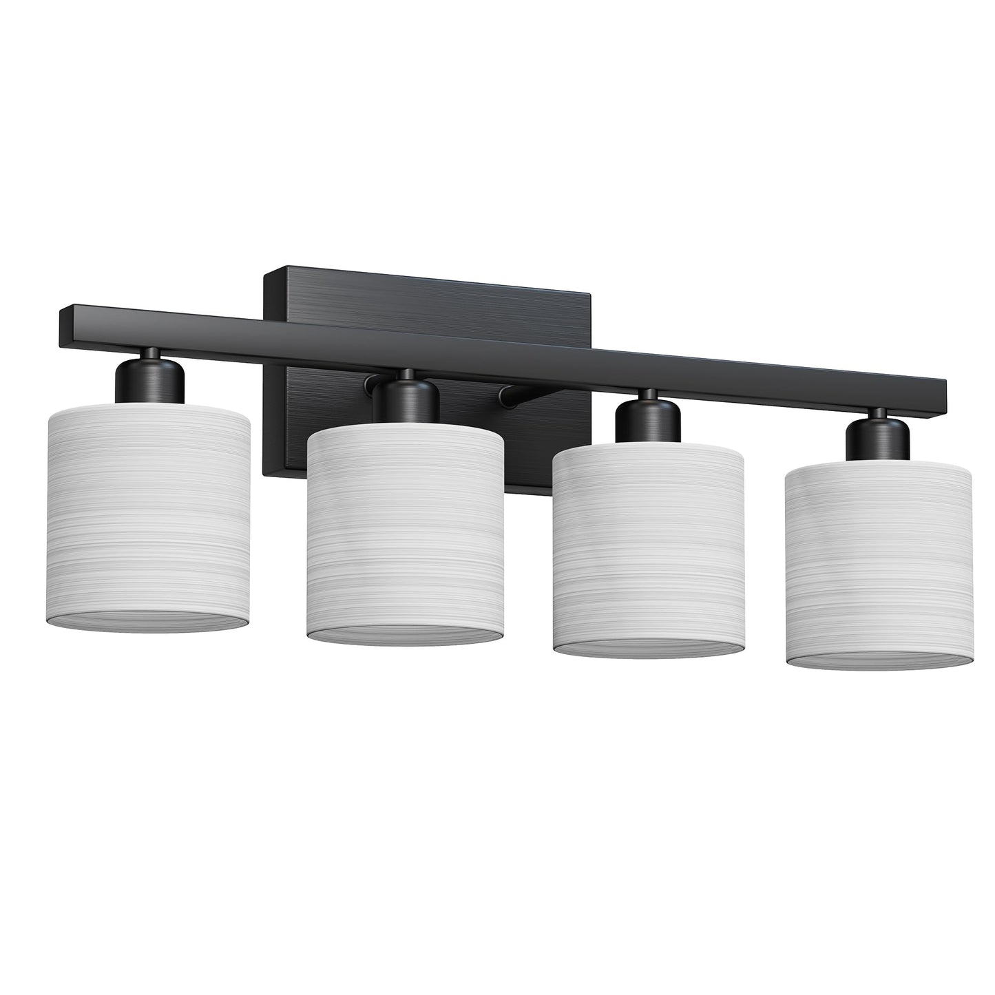 PARTPHONER Classic Vanity Lights, Modern Bathroom Vanity Light with Textured White Glass Shade, Matte Black, 4-Light