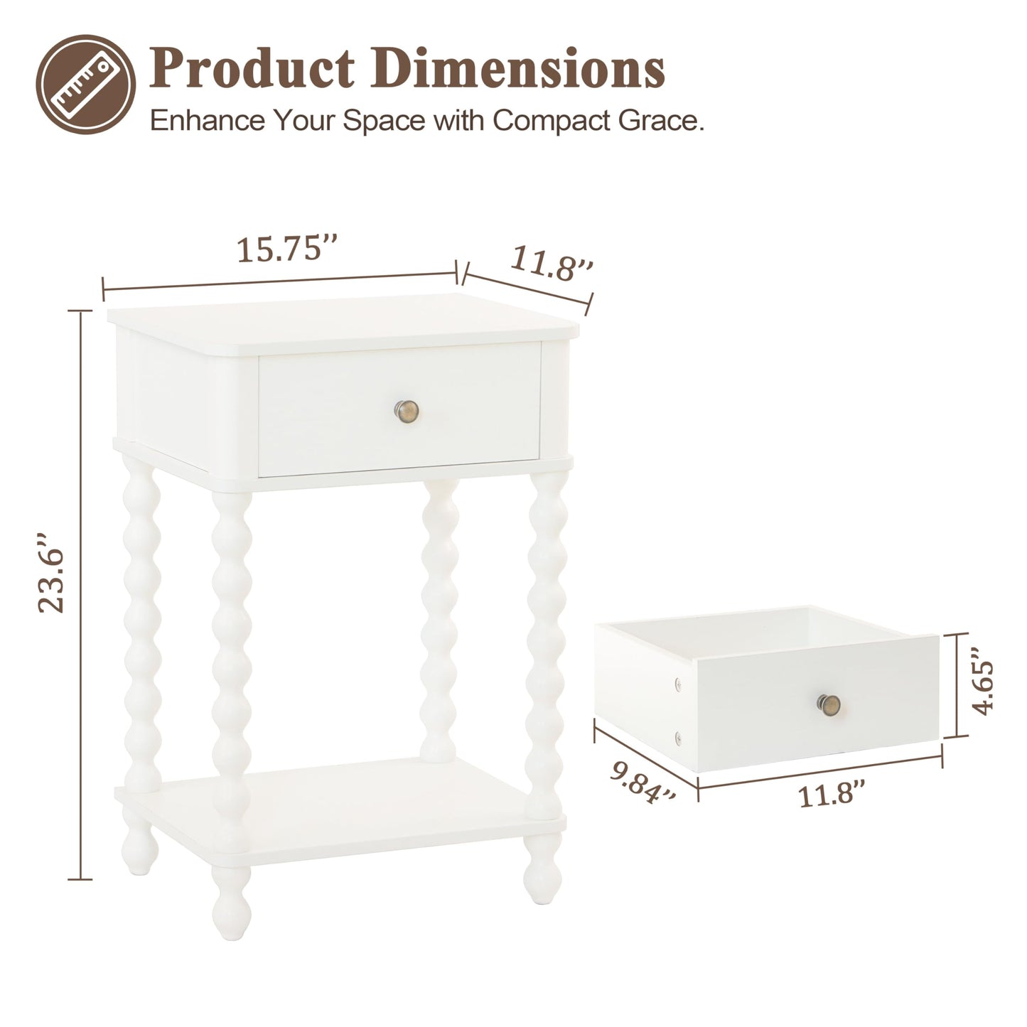 AWASEN White Nightstand, Small Side Table with Drawer for Living Room, Farmhouse End Bedside Table with Spindle Wood Legs for Bedroom, Office, White