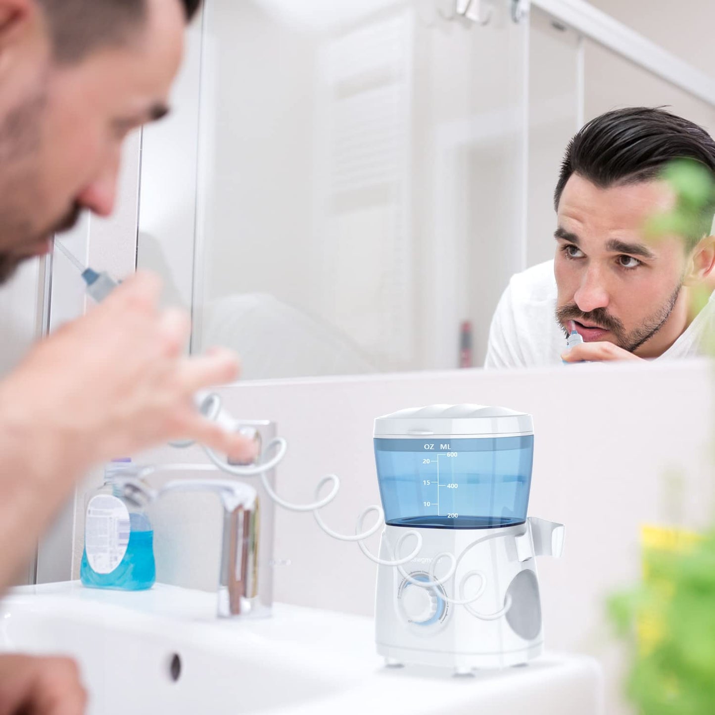 Sawgmore FC166 Water Flosser for Teeth/Braces, 600 ml Large Capacity, 10 Adjustable Pressures,8 Home Nozzles Professional Oral Irrigator for Teeth Clean(White)