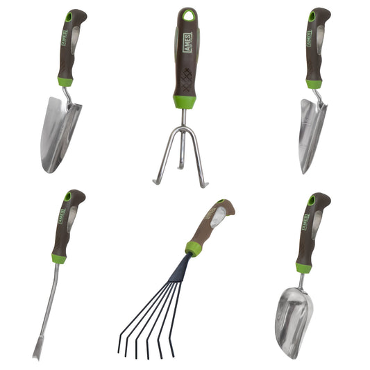 AMES 24451009 6-pc. Ergo Gel Grip Garden Tool Set with Hand Trowel, Weeder, Rake, Transplanter, Scoop & Cultivator