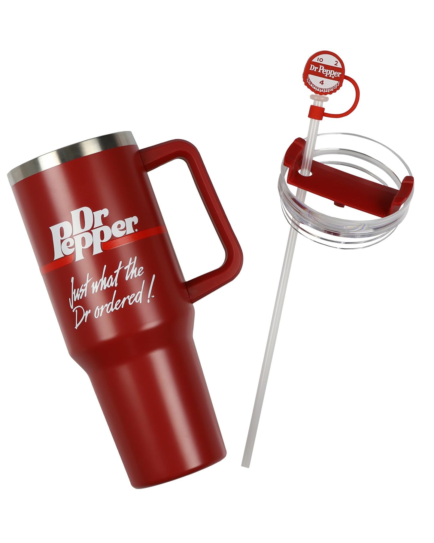 Culture Fly Dr Pepper 30-oz Stainless Steel Tumbler Cup Set with Handle Straw Cover Topper Retro Logo Keychain Insulated Travel Mug