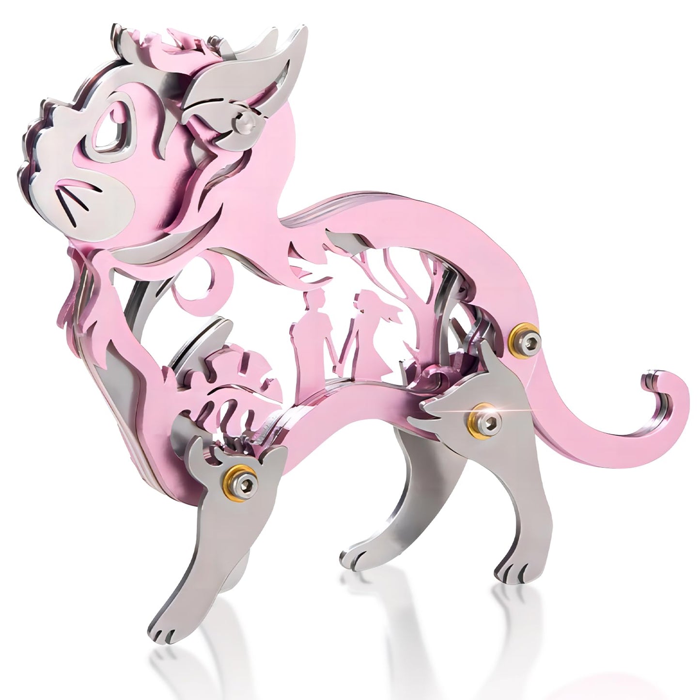 3D Metal Puzzles for Adults, Mechanical Metal Model Kits for Adults, Dream Cat Steel 3D Puzzle Stainless Steel Ornaments for Men Women Art Craft Gifts Toys(Pink).