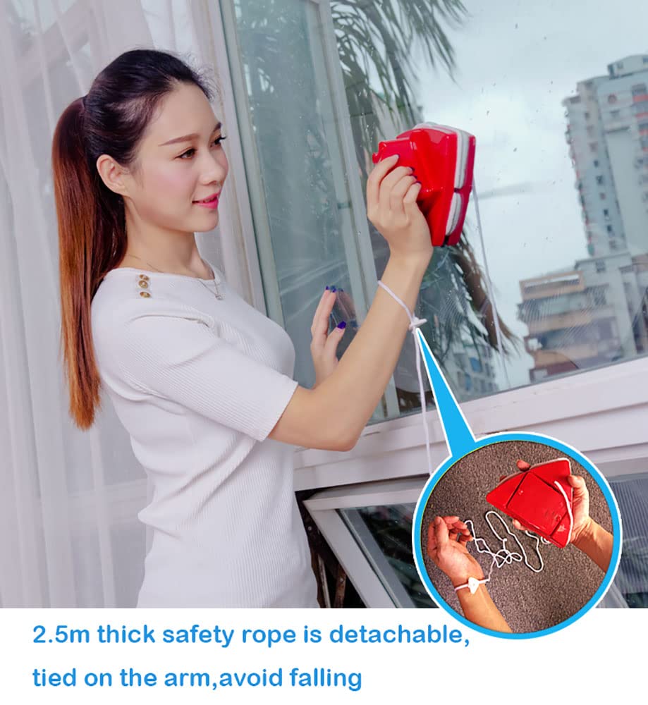 Fcare Outside Magnetic Window Cleaner, Double-Sided Brush Glass Wiper Cleaning Tools, Adjustable Magnetic Glider for High-Rise Double Glazed Thick Windows Thickness 0.3"-1.2" (red)