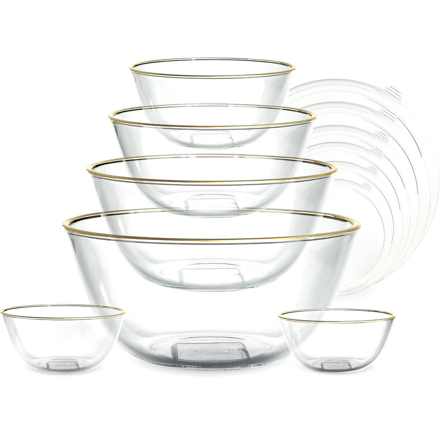 COOK WITH COLOR 12 Pc Glass Mixing Bowl Set with Lids – Borosilicate Glass Nesting Bowls for Cooking, Baking and Meal Prep, Gold Rim
