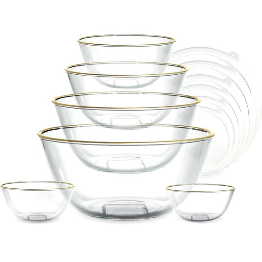 COOK WITH COLOR 12 Pc Glass Mixing Bowl Set with Lids – Borosilicate Glass Nesting Bowls for Cooking, Baking and Meal Prep, Gold Rim