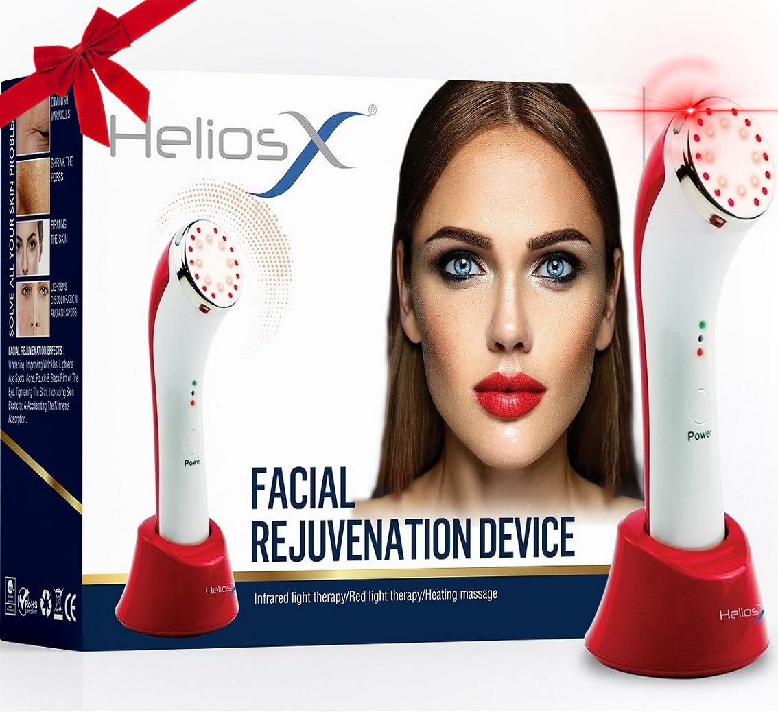 Helios X Red Light Therapy for Face 3-in-1 Infrared LED Light Therapy & Thermal Heating Facial Rejuvenation Massager Device for Anti-Aging, Improve Wrinkles, Texture/Age Spots Facial Light Therapy