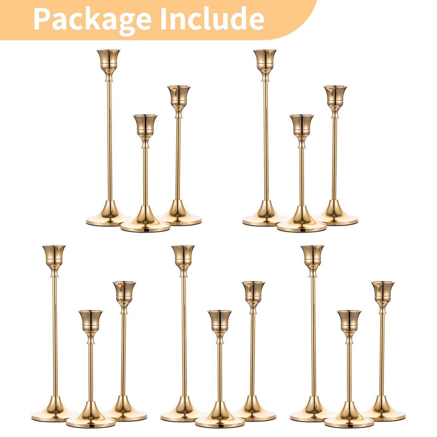 Nuptio Candlestick Candle Holders 15 Pcs Candle Stick Holder Gold Taper Candle Holder Candle Stand for Wedding Party Thanksgiving Halloween Birthday Mantel Baby Shower Table Centerpieces Decor