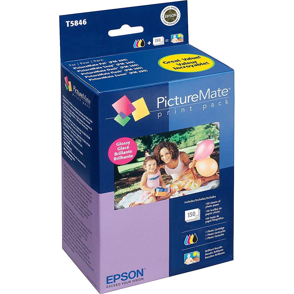 EPSON T584 Standard Capacity Ink & Paper Combo Pack - Glossy (T5846) for select PictureMate Printers Black; Cyan; Yellow; Magenta