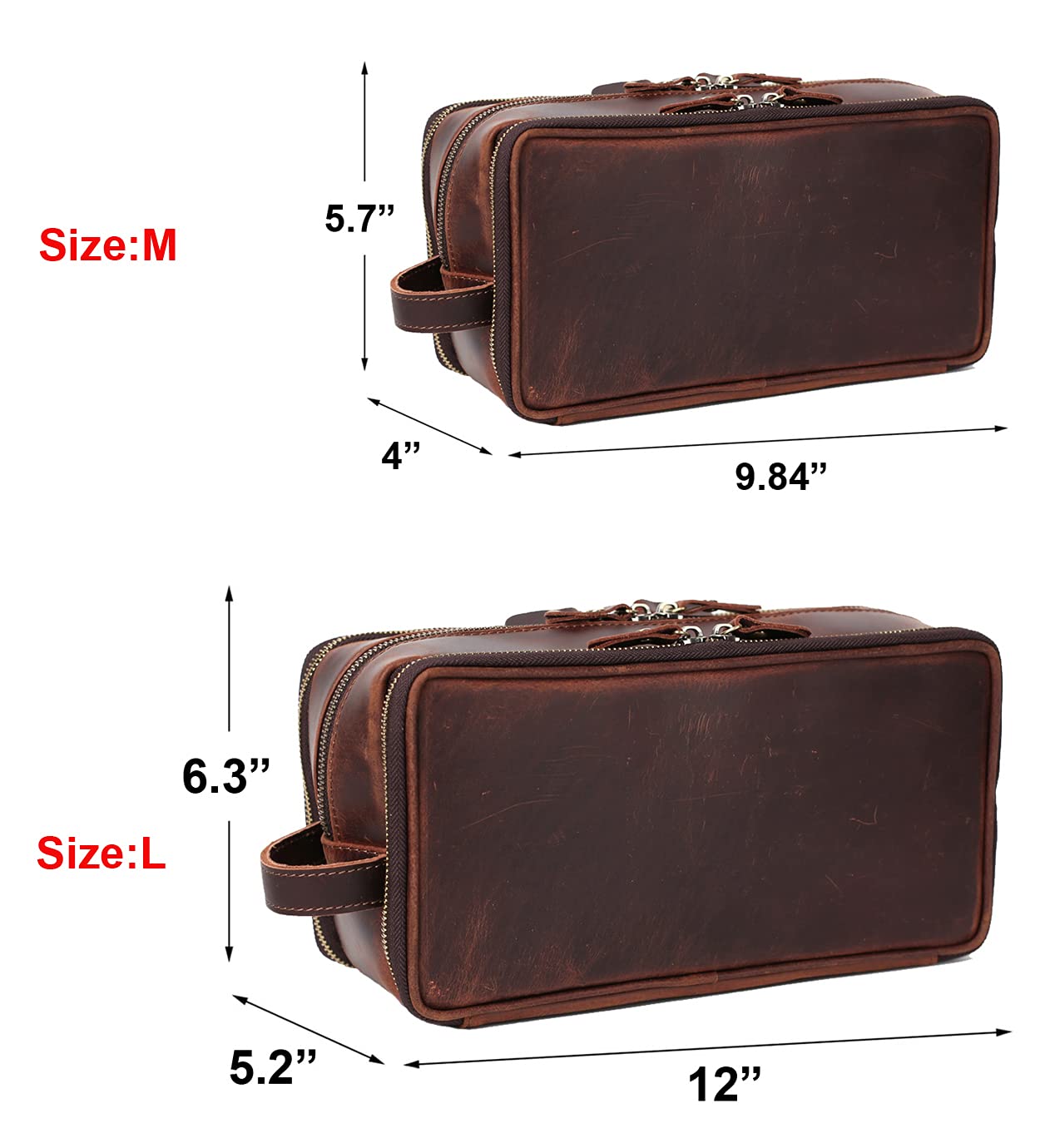 RC ROCKCOW Personalized Leather Toiletry Bag for Men Travel Shaving Dopp Kit-Large Cosmetic Bags Toiletries Bathroom Organizer (Coffee(full grain leather))