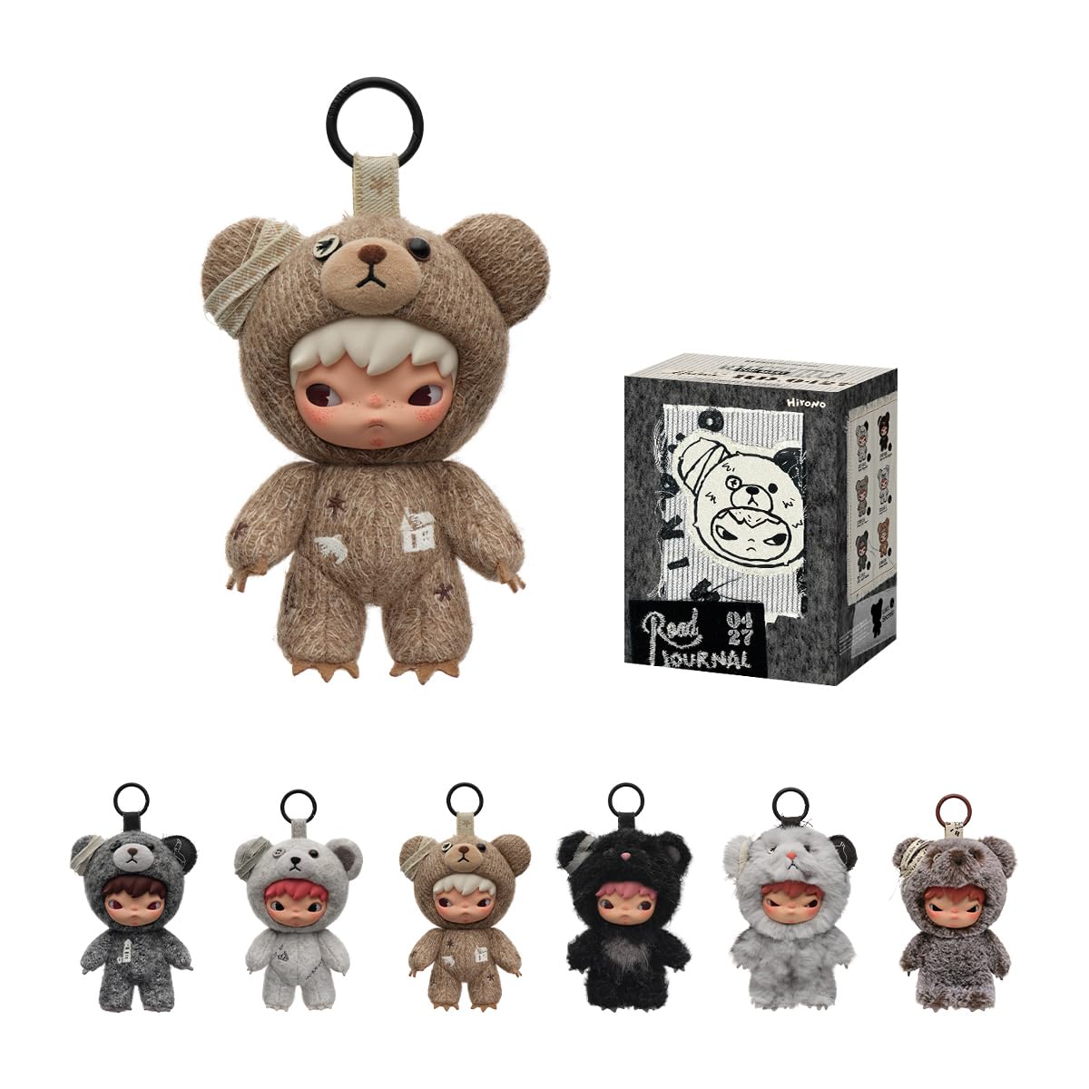 POP MART Hirono Road Journal Series-Plush Doll Pendant Blind Box, HIRONO Blind Box Action Figures, Random Design Collectible Toys for Home Decor, Birthday Gifts for Girls Boys Women Men, Single Box