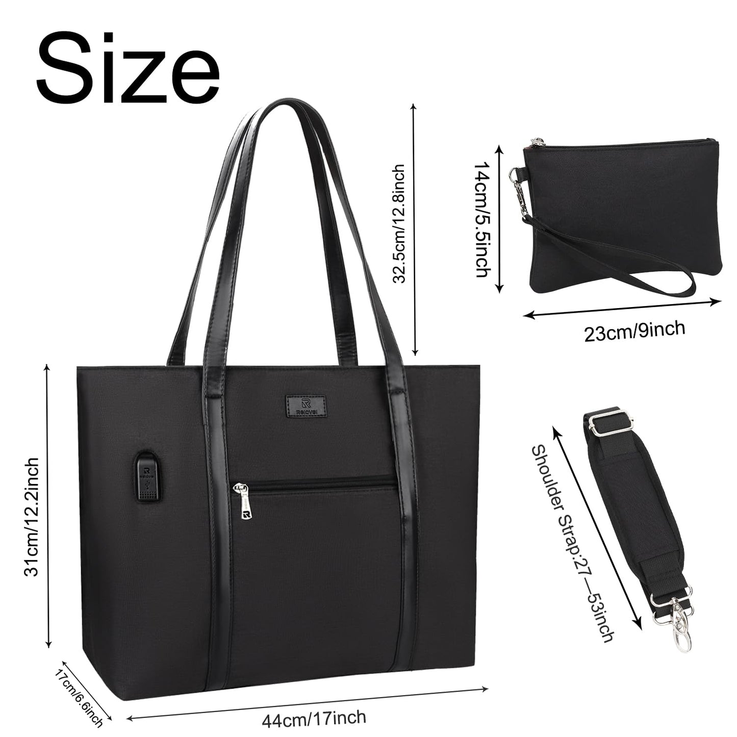 Laptop Tote Bag for Women 17.3 Inch Laptop Bag Large Teacher Tote Bag Waterproof Nylon Work Bag with Wristlet Wallet Computer Tote Bag Handbag Satchel Shoulder Bag (2pcs)