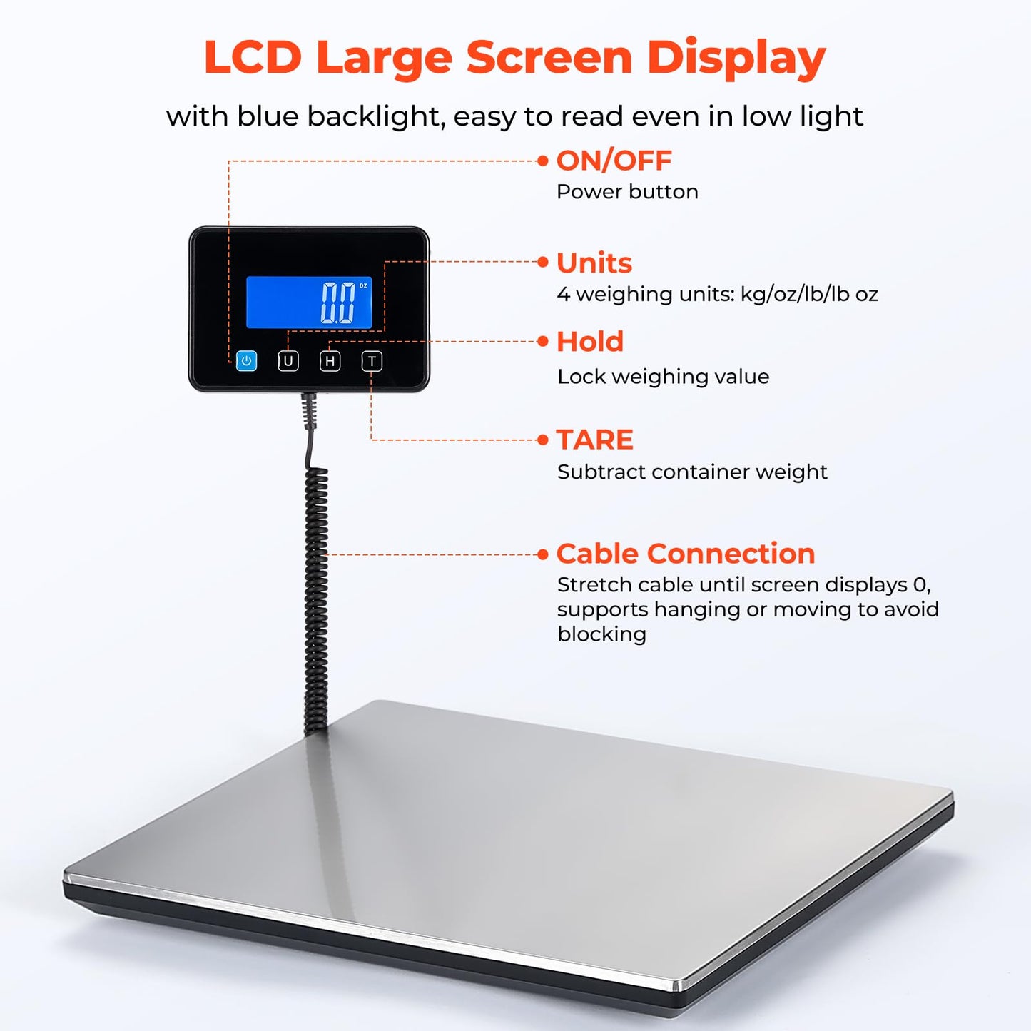 MUNBYN Shipping Scale, 660lb/1.8oz Digital Postal Scale for Packages with Hold/Tare Function, Backlit LCD, Battery & Cable Included, Postage Scale for Small Business, Packages, Luggage, and Home Use