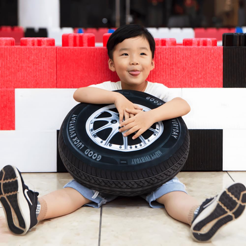 15.7 Inch Big Creative 3D Simulation Wheel Plush Pillow,Soft Car Tire Pillow Wheel Toy Outdoor Cushions for Car Owners,Clever Boy's and Girl's Room Decor,Perfect Stress Relief Gifts for Kid