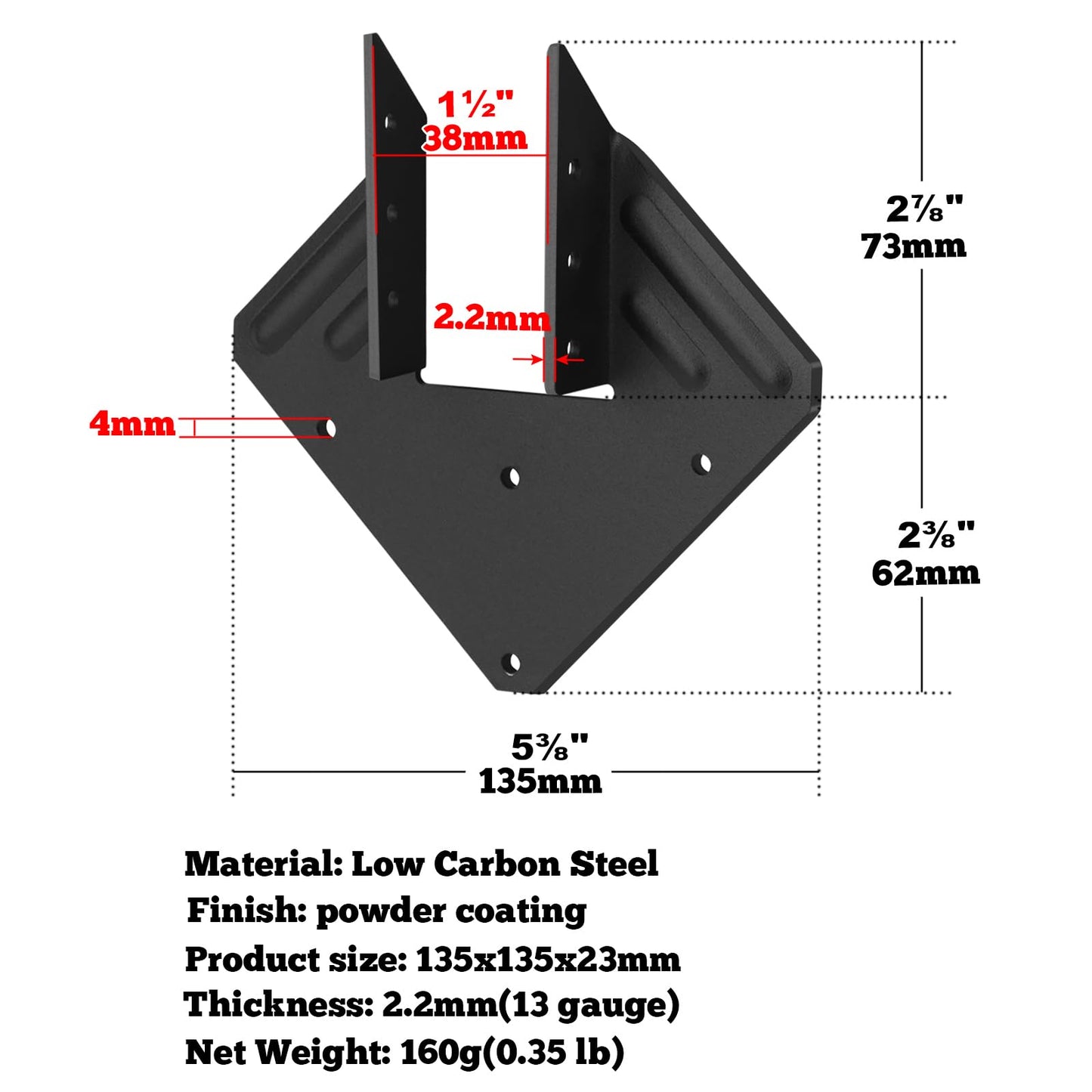 20 Pcs Black Hurricane Tie for Rafter,13 Gauge(Thick 2.2mm) Joist Hangers Fit 2x4,2x6 Truss to Rafter Connector for Roofing Trusses Wood Timber Brackets,Powder Coating