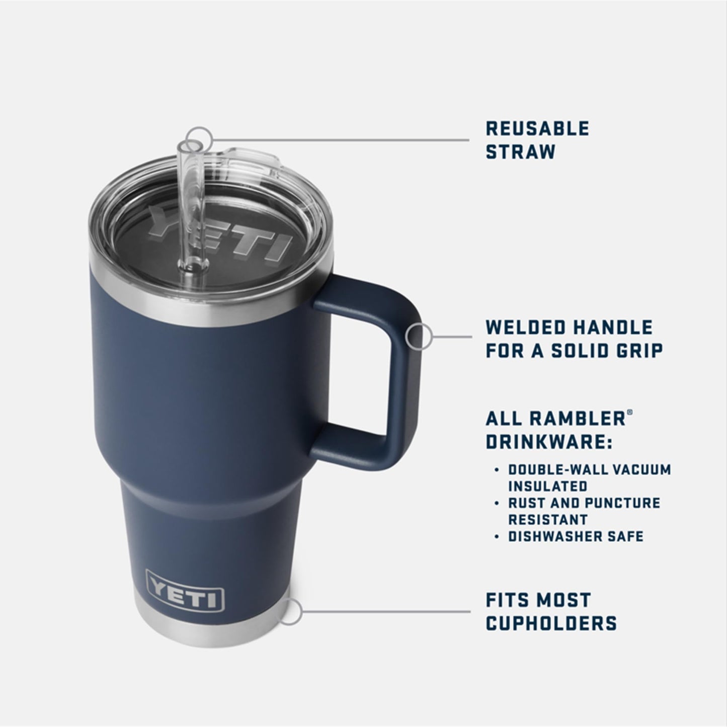 YETI Rambler 35 oz Straw Mug 2.0 - Double-Wall Vacuum Insulation for Cold Beverages – Dishwasher Safe – Cupholder Compatible – Reusable Straw – Comfortable Grip Handle – Travel Mug - Tropical Pink