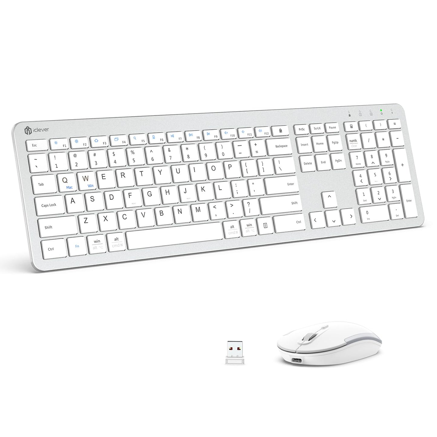 iClever Wireless Keyboard and Mouse, GK08 Wireless Keyboard Mouse Combo, Ergonomic, Quiet, Full Size Design with Number Pad, 2.4G Connection Slim Mac Keyboard and Mouse for Windows Mac OS Computer