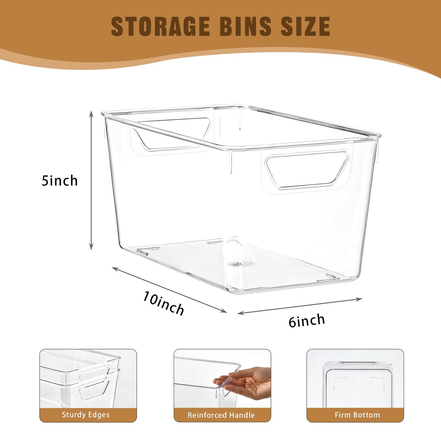 Freebat 12 Pack Middle Organizers and Storage, Pantry Organization and Storage Bins, Cabinet Organizer, Clear Plastic Storage Containers with Handle，Acrylic Storage Bins for Cabinet, Fridge