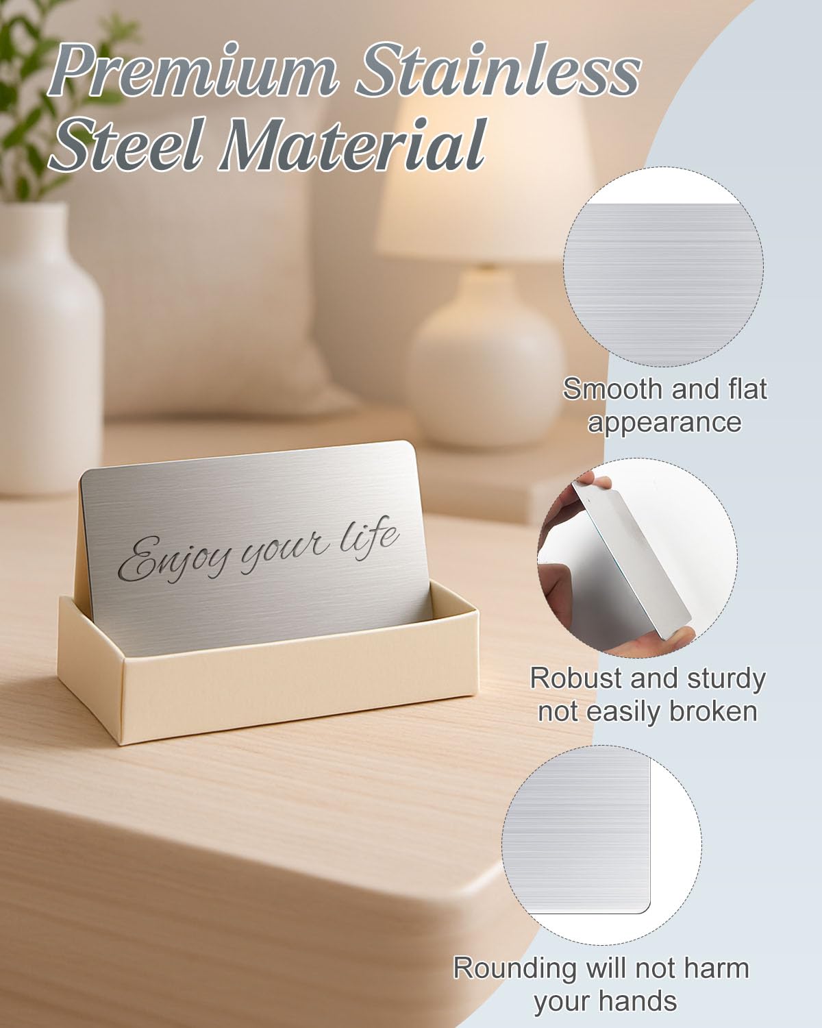 AOKLIT 50 pcs 304 Stainless Steel Metal Business Cards Blanks, 3.4 x 2.1 Inch Thickness 0.8 mm Metal Card Laser Engraving Steel Plates for Business House Customer DIY Gift