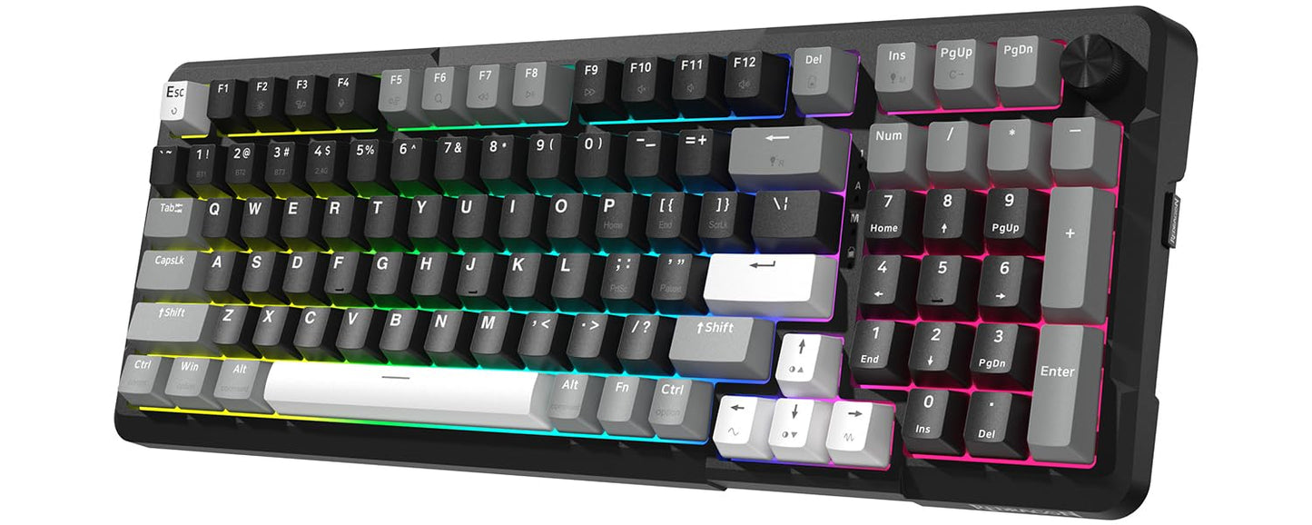 Redragon K742 Wireless Mechanical Gaming Keyboard with Knob, Bluetooth 5.0/2.4GHz/USB C Wired Creamy Keyboard with Number Pad for PC Computer, RGB Backlits, Hot-Swappable with Linear Switches (Black)