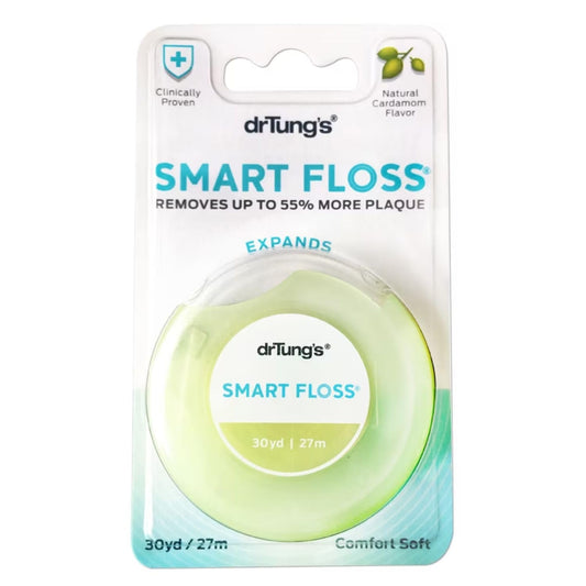 DrTung's Smart Floss - Natural Floss, PTFE & PFAS Free Floss, Gentle on Gums, Expands & Stretches, BPA Free Floss - Natural Dental Floss Cardamom Flavor (Pack of 12)