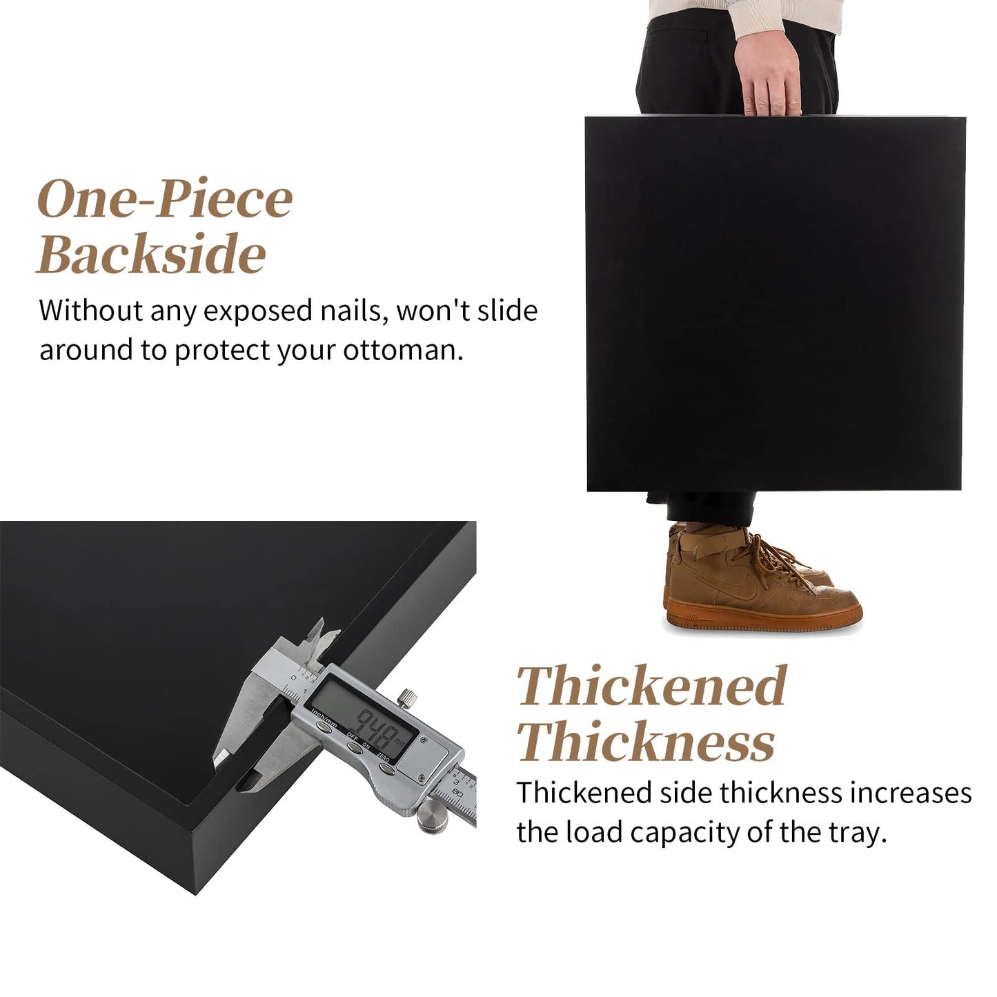 Hanobe Ottoman Tray for Living Room: Modern Extra Large Black Serving Decorative Trays with Cutout Handles for Coffee Table Home Decor, 20"