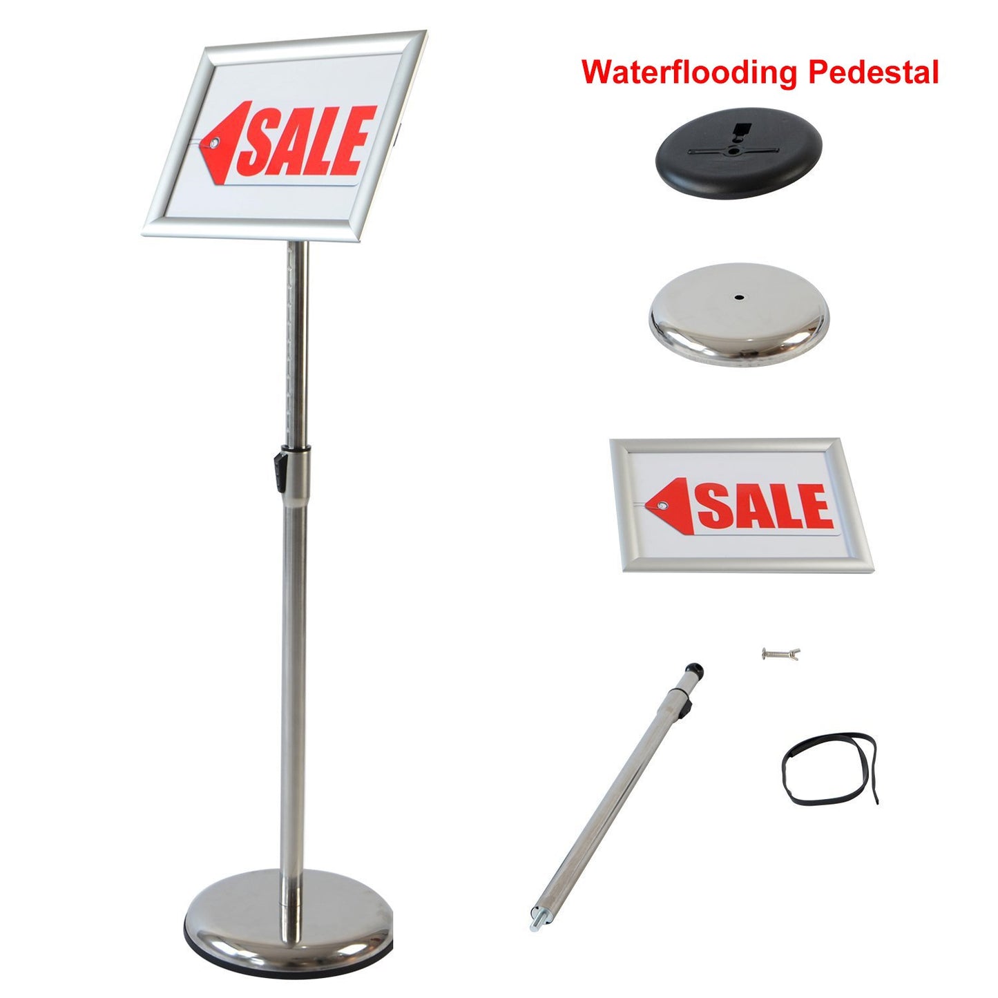 T-SIGN Adjustable Pedestal Sign Holder Poster Stand - 11 x 17 Inch Vertical & Horizontal Sign Stand Displayed Poster Holder - Round Base Sign Stands for Display, Outdoor Sign Holder - Silver