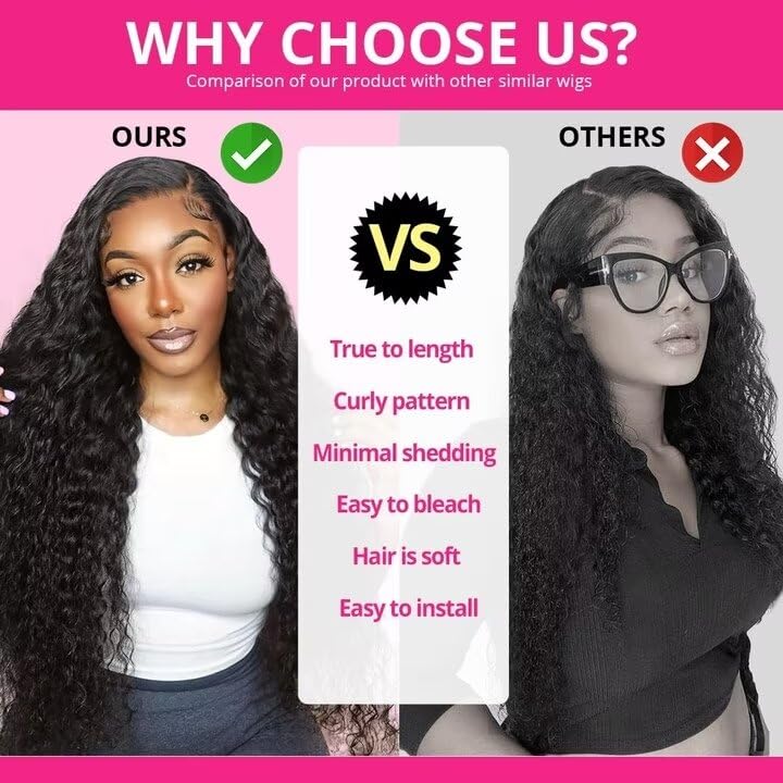 PEWDCCFD 22 Inch 13x6 Deep Wave Lace Front Wigs Human Hair Wigs for Women 200% Density HD Lace Front Wigs Human Hair Deep Curly Lace Frontal Wigs Human Hair Pre Plucked with Baby Hair Natural Black