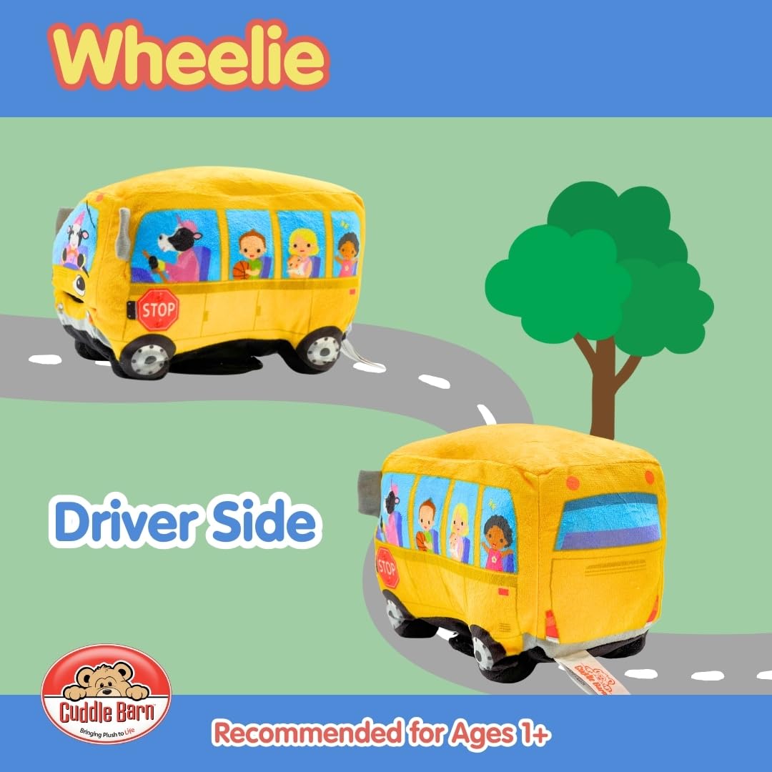 Cuddle Barn | Wheelie - School Bus Singing Stuffed Animal Plush Toy | Mouth Moves and Eyes Light Up | Sings Wheels on The Bus - 23 cm