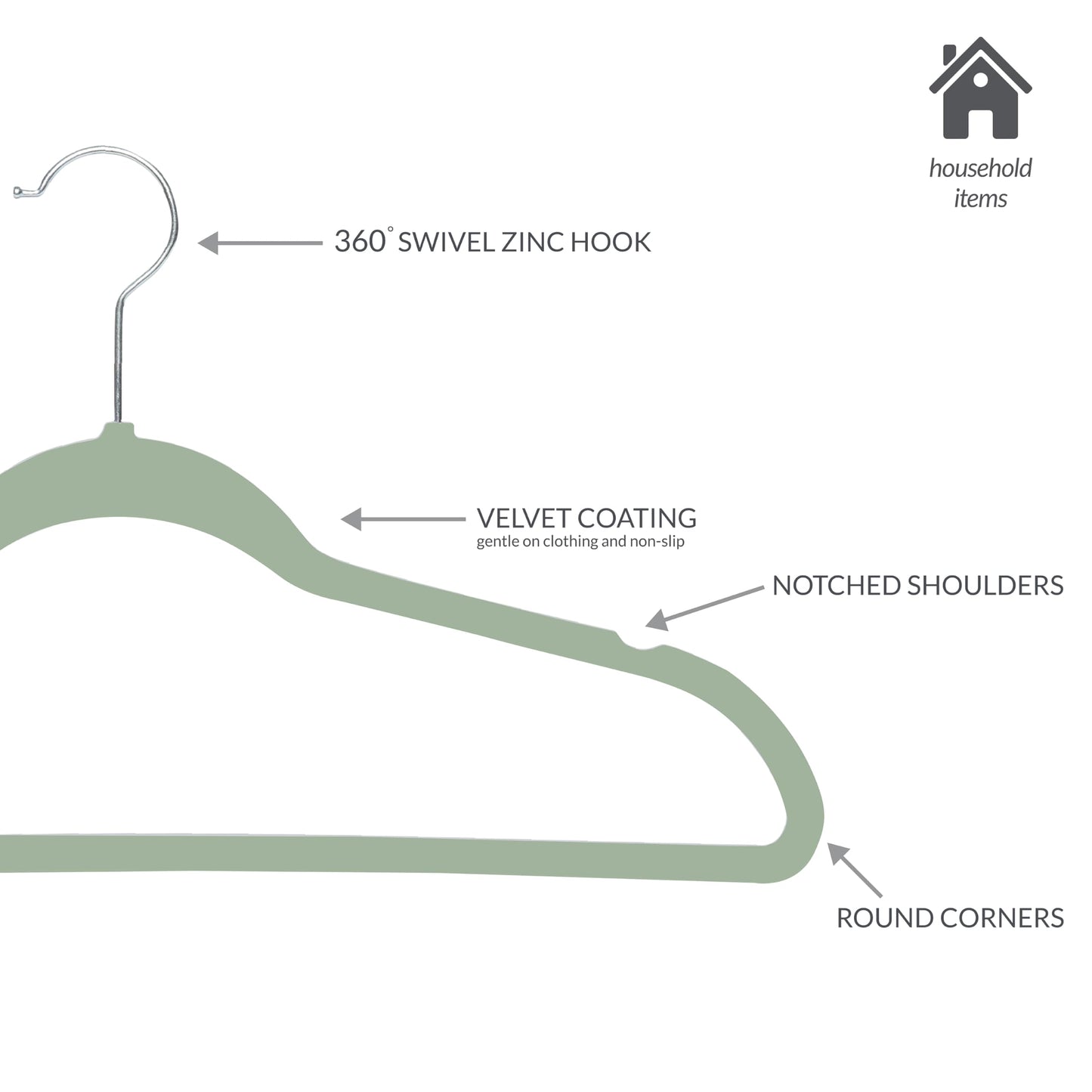 Simplify Slim Velvet Clothes Hangers | 50 Pack | Non-Slip | Shirts | Suit | Pants | Dresses | Garments | Closet Storage & Organization | Durable | Sage