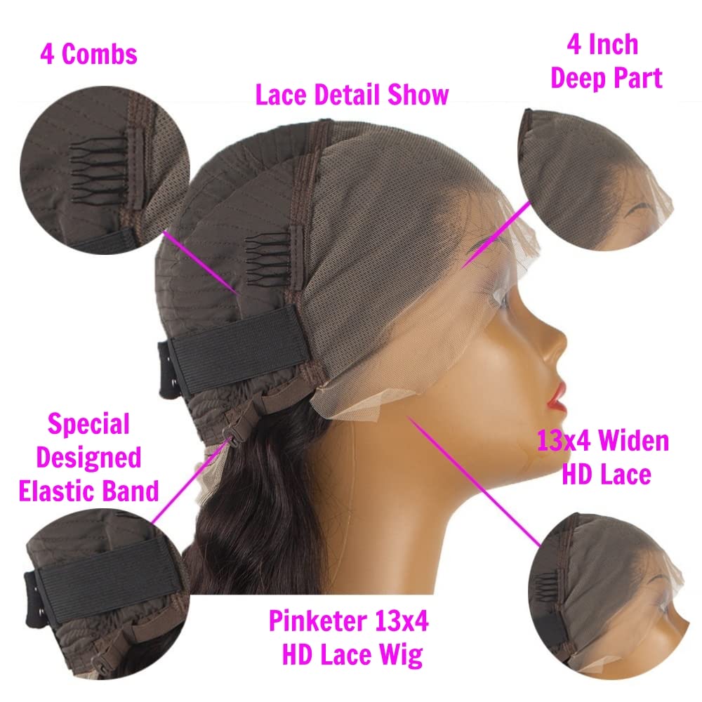 Pinketer Deep Wave Lace Front Wigs Human Hair Natural 13x4 Lace Frontal Wet and Wavy Wig 180% Density Brazilian Virgin Human Hair Wigs for Black Women with Baby Hair (Deep Curly Wig, 26 Inch)