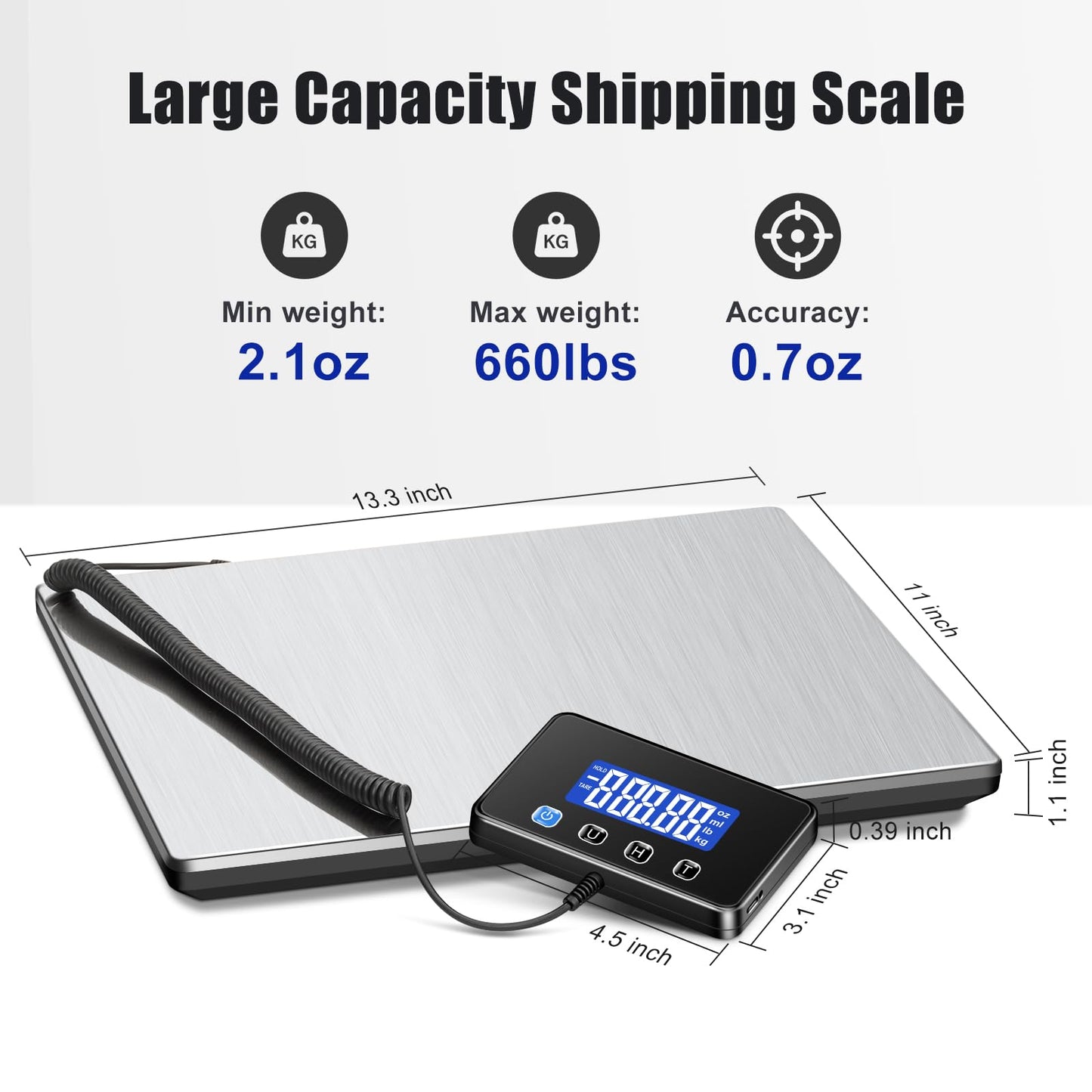 KUAIVO 660 lb Shipping Scale with Large LCD Display, Heavy Duty Postal Scale, 7 oz Accuracy, Digital Package Scale for Warehouse, Freight, Industrial and Home Business