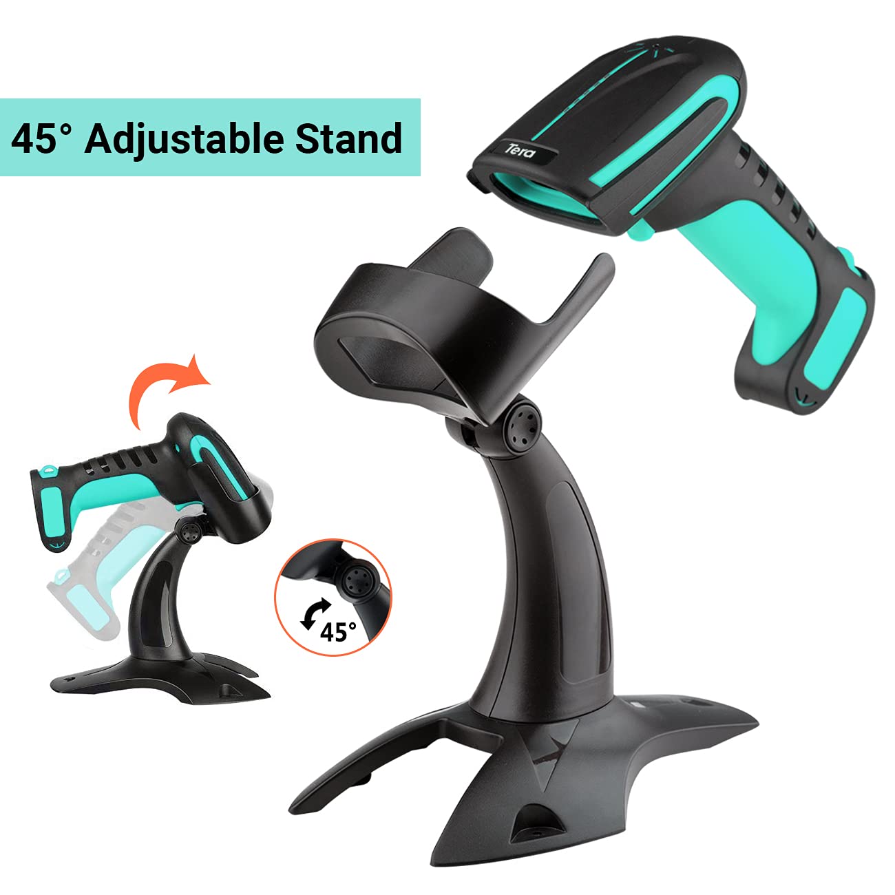 Tera 1D 2D QR Barcode Scanner Wireless with Stand, Heavy Duty Industrial IP66 Drop Resistance, Image Scanning Handheld Reader Compatible for Bluetooth with Vibration Alert Model 8100, Battery Powered