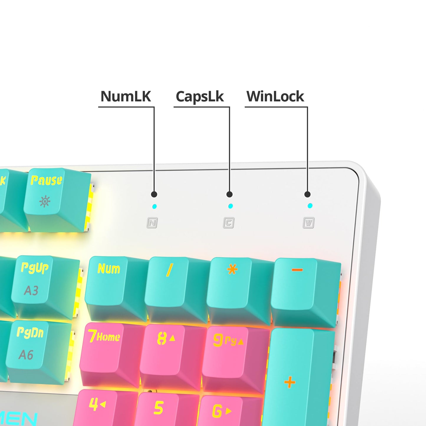 surmen Full Size Pink Creamy Keyboard with Number Pad, 104 Keys RGB Wired Mechanical Gaming Keyboard Backlit with PBT Keycaps Linear Red Switch for Laptop Desktop PC Gamers（104 Miami）