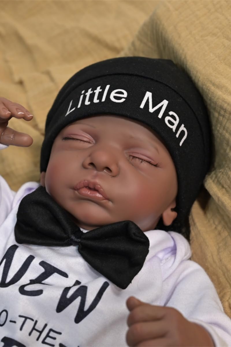 GYCV Realistic Reborn Baby Dolls Black Boy - 19 Inch Lifelike Newborn Baby Dolls Boy Soft Cloth Body Baby Dolls African American Real Life Baby Dolls with Feeding Accessories for Kids Ages 3+