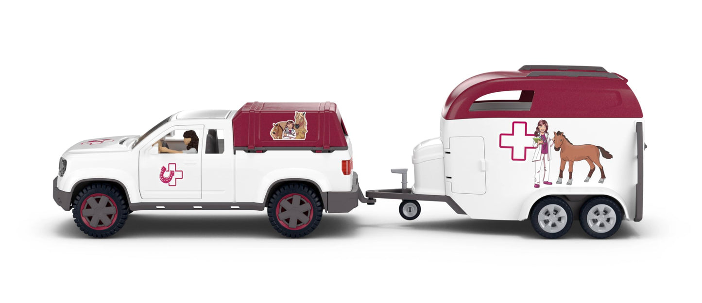 Schleich Horse Club - 90 PC Mobile Vet with Trailer Playset - Includes Toy Horse Figurine, Poseable Veterinarian Figure, Moveable Truck and Accessories - Interactive Play Toys for Kids Ages 5+| 42704
