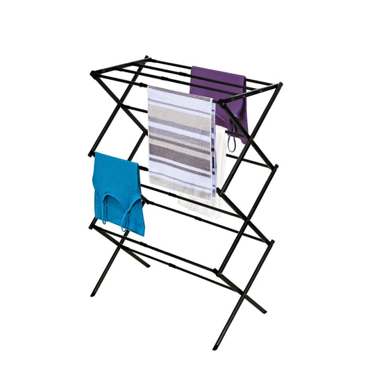 Black+Decker 3 Tier Expandable Collapsing Foldable Laundry Rack for Air Drying Clothing, Space Saving Heavy Duty Lightweight Metal Drying Rack, Black