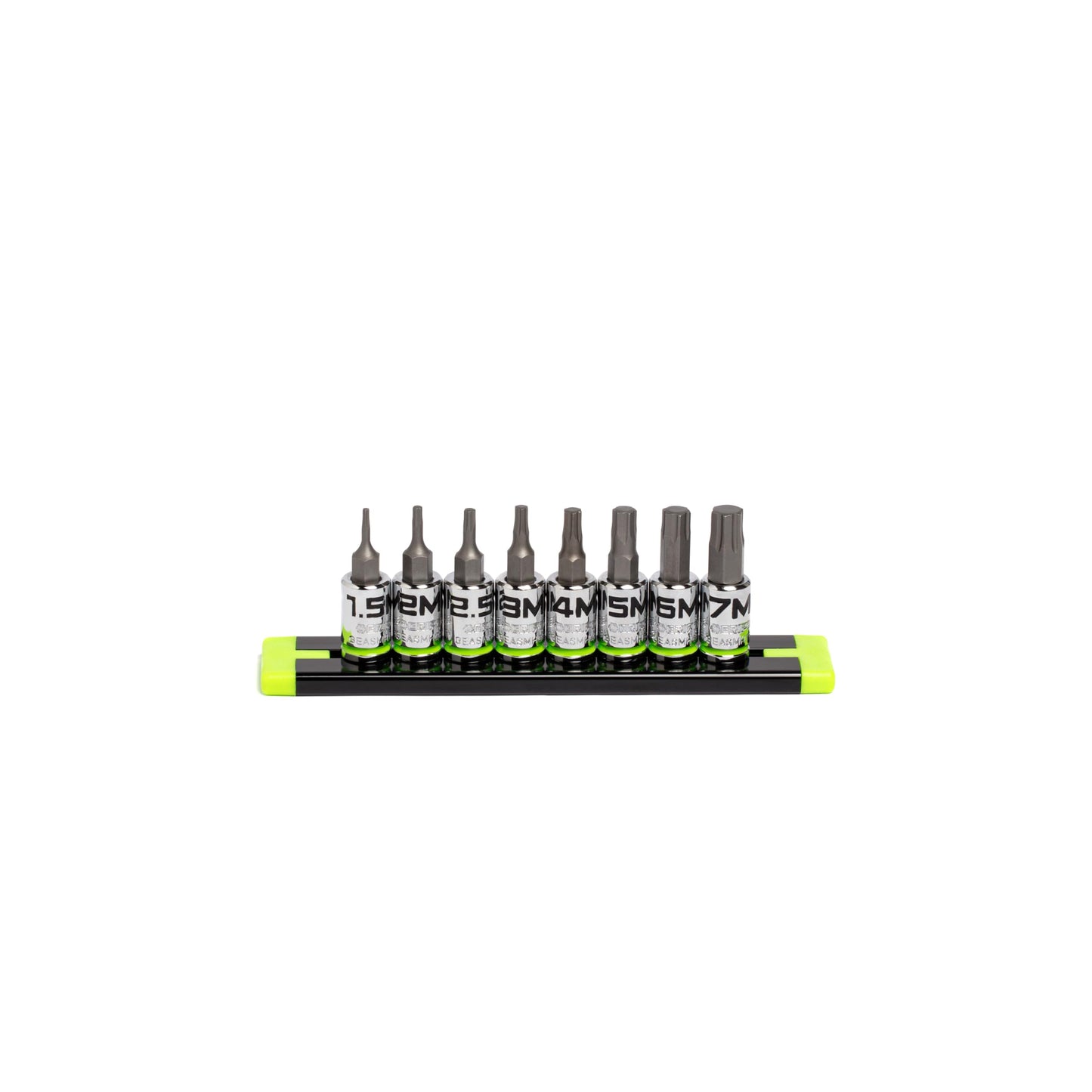 GRIPEDGE HEX Bit Socket Set | 8-PC - 1/4'' Drive Short Metric RPT Hex Driver Set | Sizes 1.5MM - 7MM | Made With S2 Steel | Includes Premium Aluminum Storage Rail |