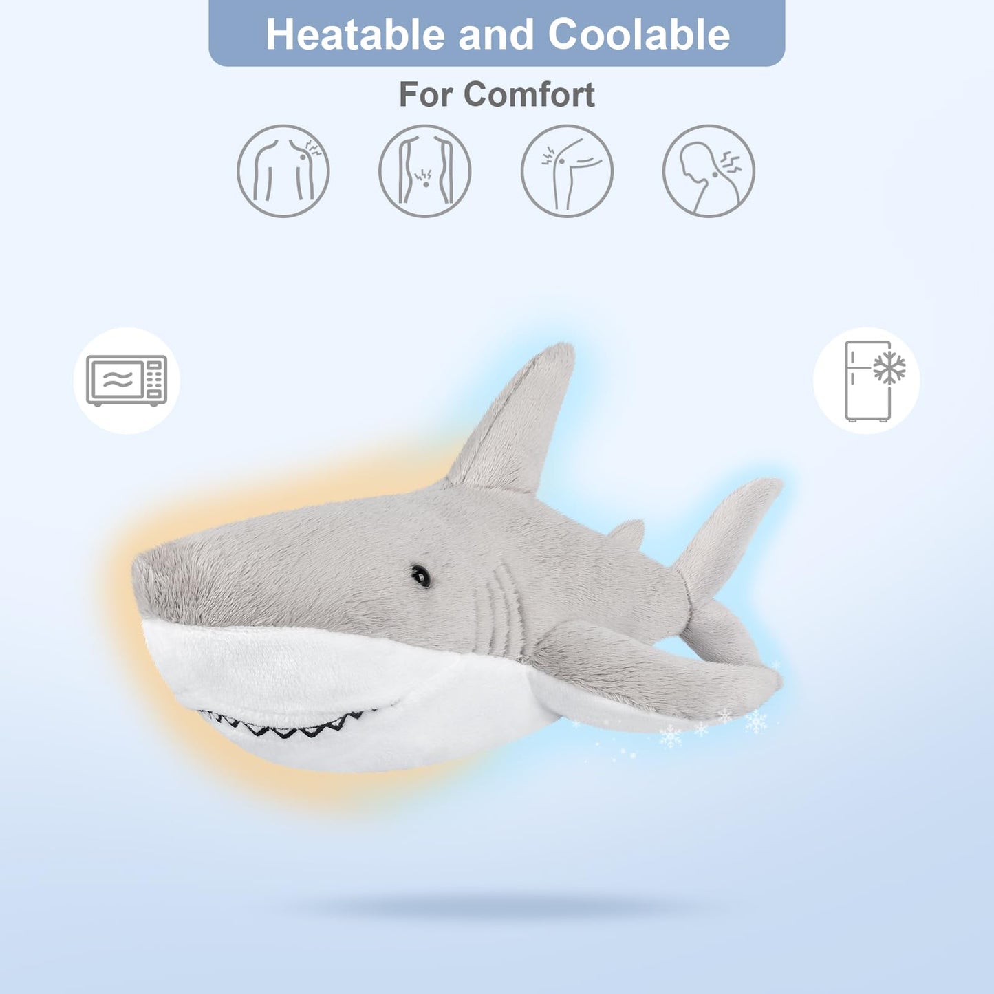 SuzziPals Microwavable & Coolable Shark Plush, Shark Stuffed Animal, Heatable & Coolable Plush Toy for Soothing Fatigue, Lavender Scented, Grey Shark Plush Toy