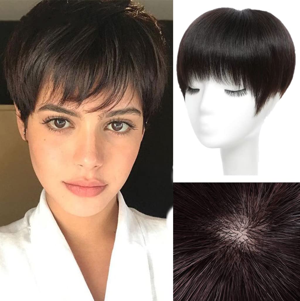 BESTOPPER Curly Hair Topper 100% Real Human Hair Topper Clip In/On Hair Pieces For Women Thinning Hair And Hair Loss (Straight-natural black)