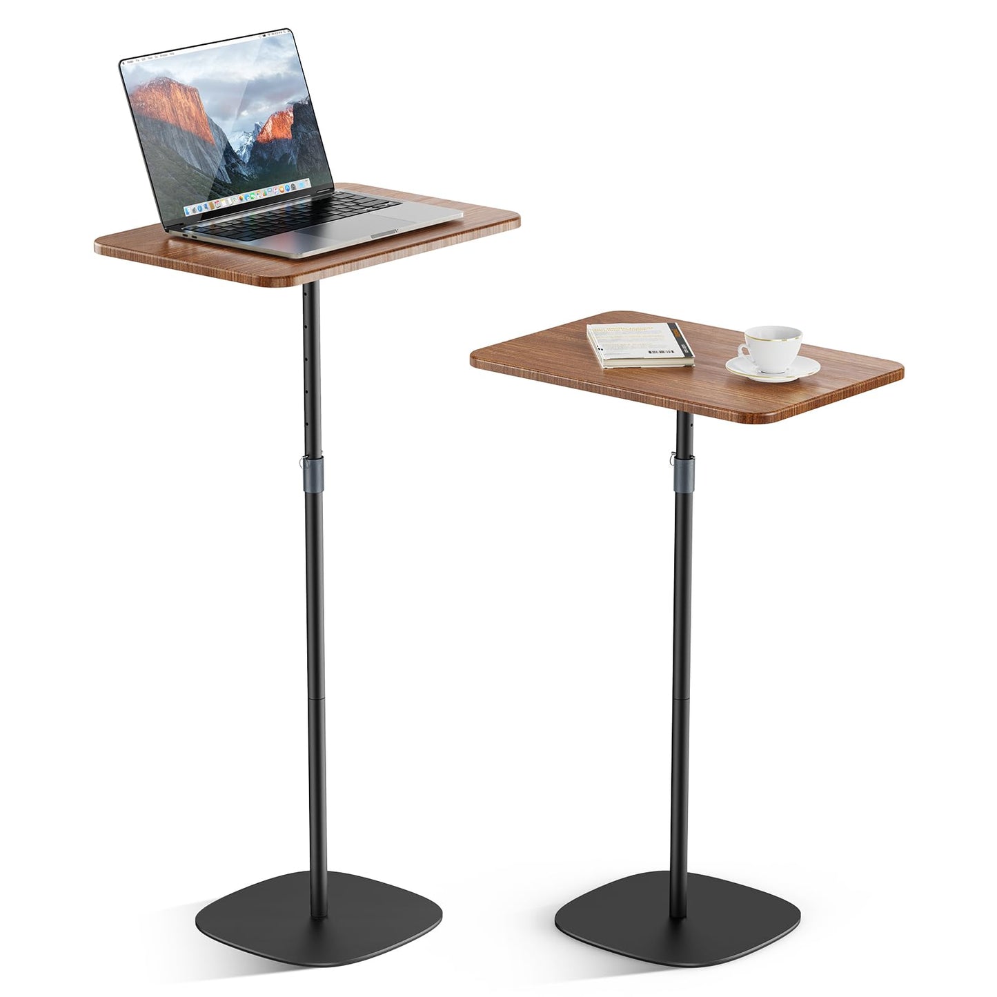 POLESTO Portable Laptop Floor Stand, Bedside/Sofa Table with Height Adjustable 18''~48'', Sleek Wooden Lectern Standing Desk Mobile Podium for Home, Office, School, Black