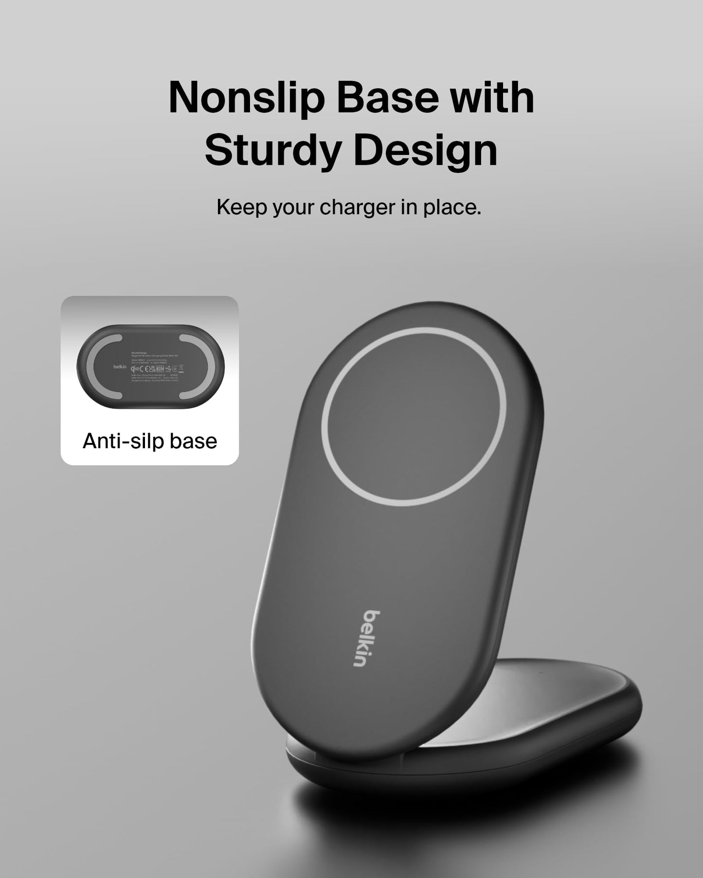 Belkin Magnetic Foldable Wireless Charging Stand 15W - MagSafe-Compatible Qi2-Certified iPhone Charger, Wireless Charging Stand for iPhone 16, 15, & 14 Series, Standy Mode Ready, PSU Included - Black