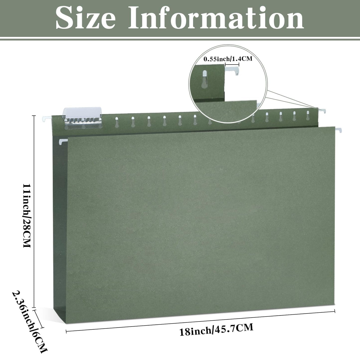 25 Pack Reinforced 12×18 Hanging File Folders 1/5 Cut Heavy Duty Hanging File Folders with Plastic Tabs & Label Cards Expanding Hangers File Organizer for 11×17 Paper Engineering Document (Green)