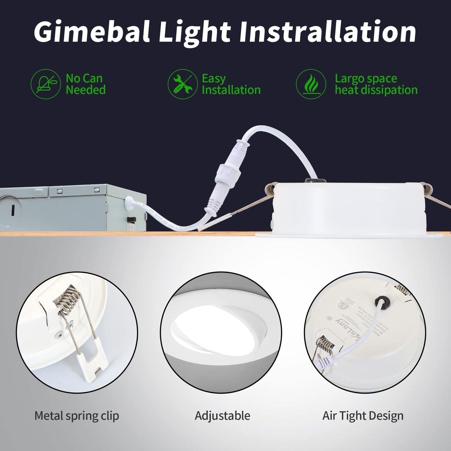 KnLnny Ware 4 Inch Recessed Lighting 6 Pack,Ajustable Led Eyeball Gimbal Light,Led Recessed Lighting 4 Inch Ceiling Light with Junction Box,5CCT Selectable,Airtight,9W 750LM,Dimmable,ETL Listed