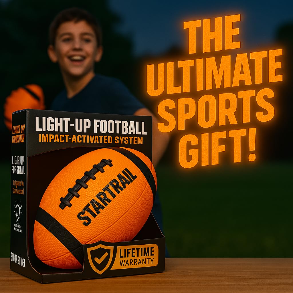 TOMLEON Light Up Football - Glow in The Dark Ball - NO 6 - Outdoor Sports Birthday Gifts for Boys 8-15+ Year Old - Kids Teenage Youth Gift Ideas Activity - Boy Toys Stuff Ages 8 9 10 11 12 13 14 15