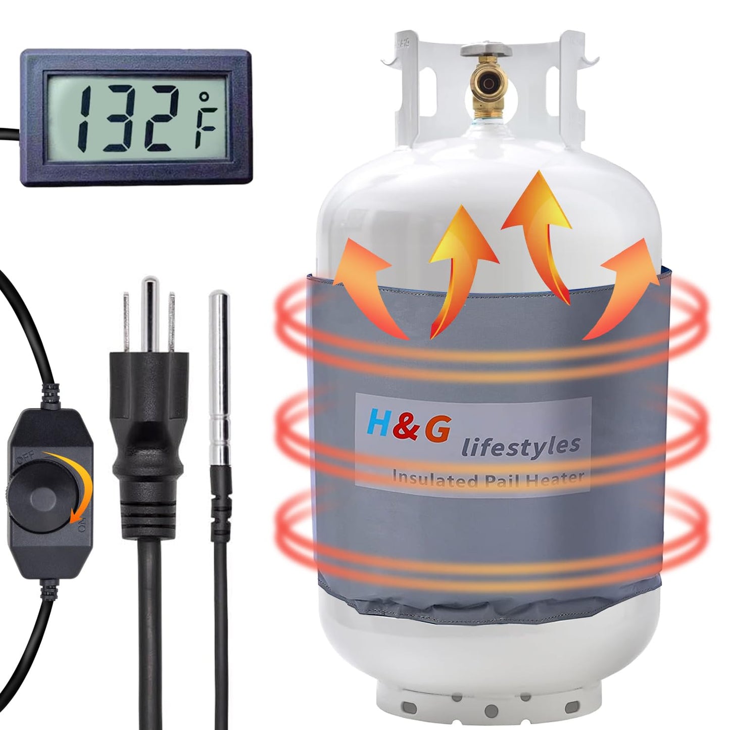 H&G lifestyles Insulated Pail Band Heater 5-Gallon Propane Tank Heater Blanket Drum Honey Heater 100 Watt 120 Volt Grease Keg Heater Temperature Adjustment