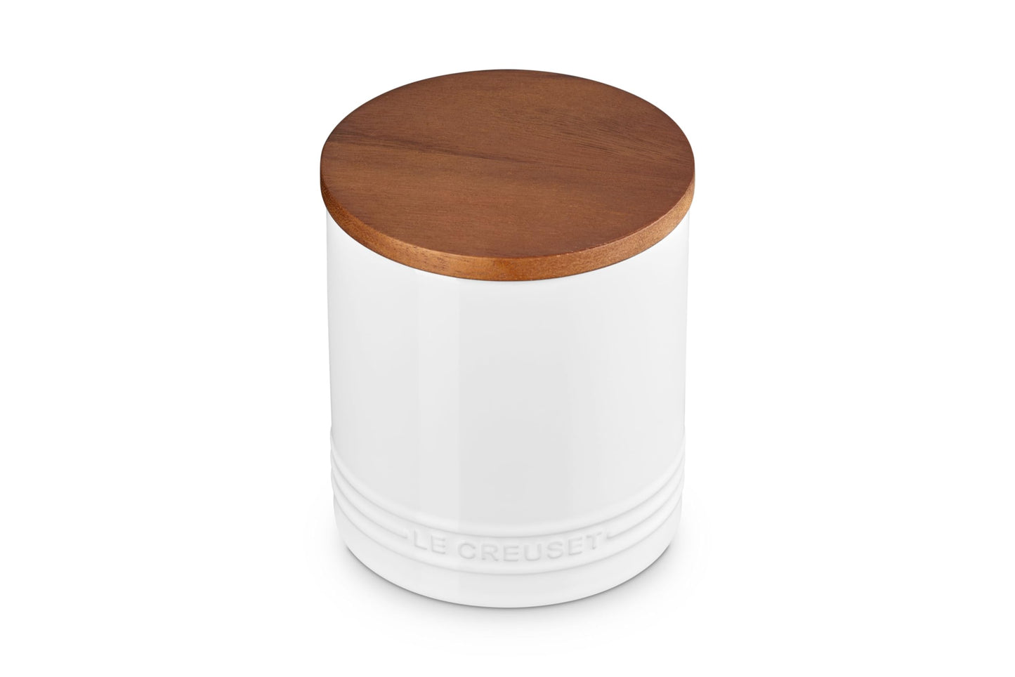 Le Creuset Stoneware Signature XL Salt Cellar and Storage Canister with Wood Lid, 38.4 oz. (1.2 qt.), White
