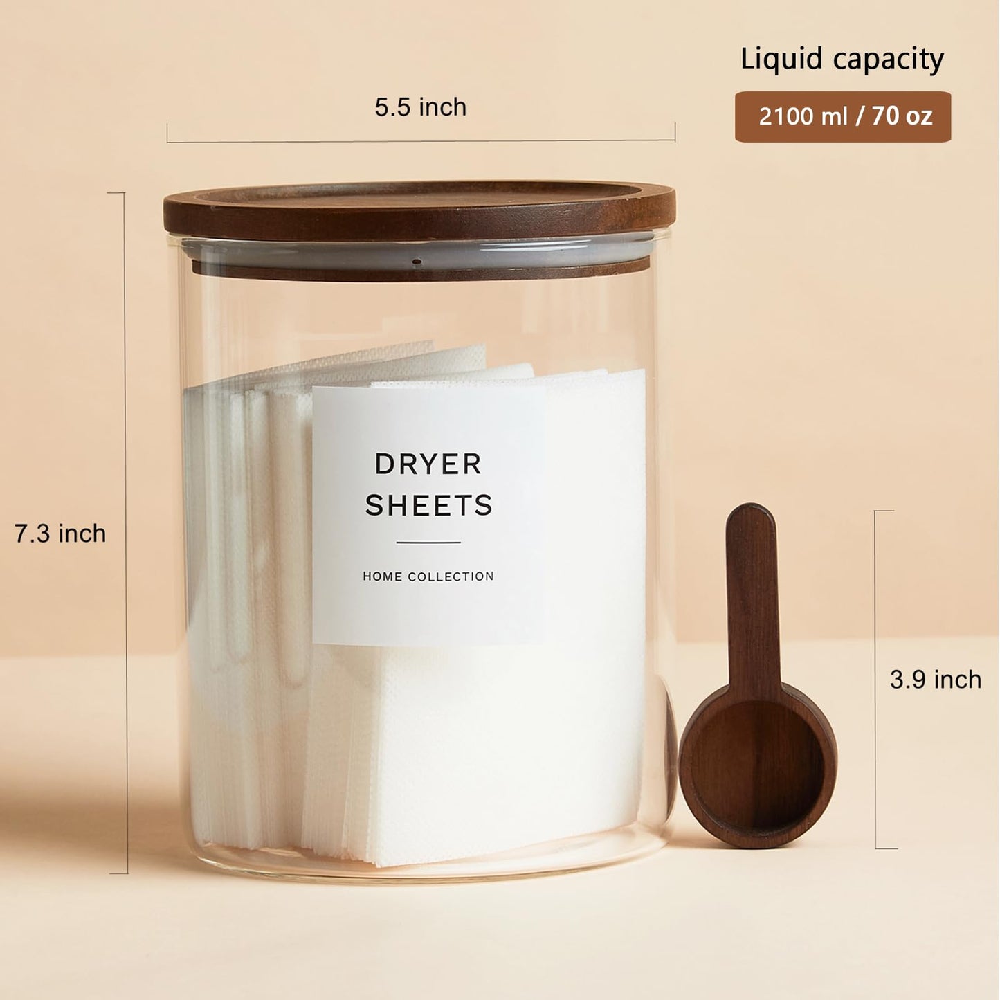 Glass Laundry Storage Containers Set, 4 Pack Liquid Detergent Dispenser with Cork Lid & Laundry Room Organization Jar with Acacia Lid, Fabric Softener Dispenser Bottles and Powder Detergent Organizer