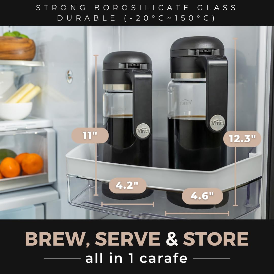 VINCI Cold Brew 360 Glass Coffee Maker – Patented Dual Filter Technology for Faster Brewing – Iced Coffee Pitcher (1.4 Liter / 47 oz)