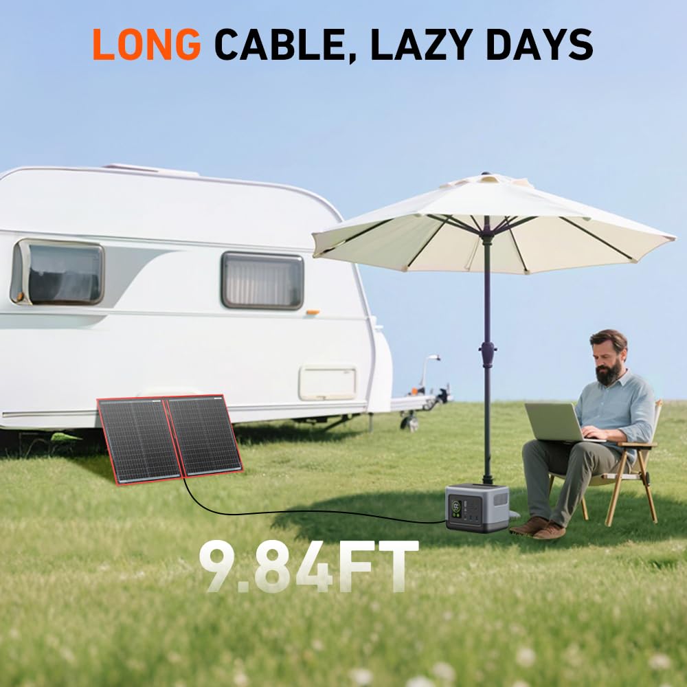 DOKIO 100W Portable Foldable Solar Panel Kit (19x26in, 5.3lb), with Separate Controller and Dual USB, Monocrystalline Charger for 12V Batteries & Power Stations, RV Camping Trailer Emergency Backup