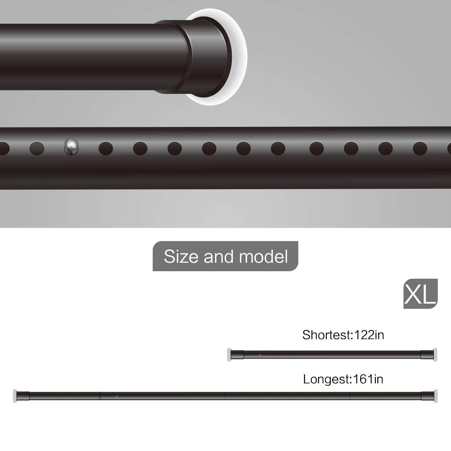 Vailge Room Divider Tension Rods, Premium Curtain Tension Rods,122-150 Inch,No Drilling, Adjustable Large Window Stall Tension Pole-Black